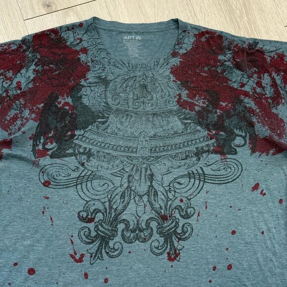 Y2K APT.9 Blood Splatter Graphic Men's Teal T-Shirt - Size XL - Picture 3 of 6
